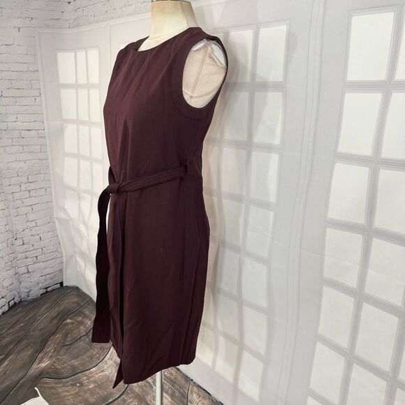 J. Crew Women's Sleeveless Belted Burgundy Sheath Wool Mini Dress Size 2 - Picture 3 of 11